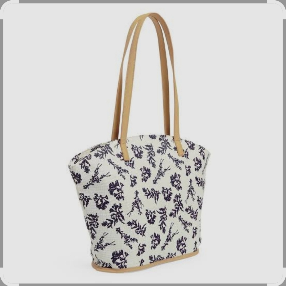 Vera Bradley Floral Print Tote Bag with Tan Straps.